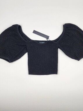 House of Harlow 1960 Puff Sleeve Crop Sweater XS Black NWT